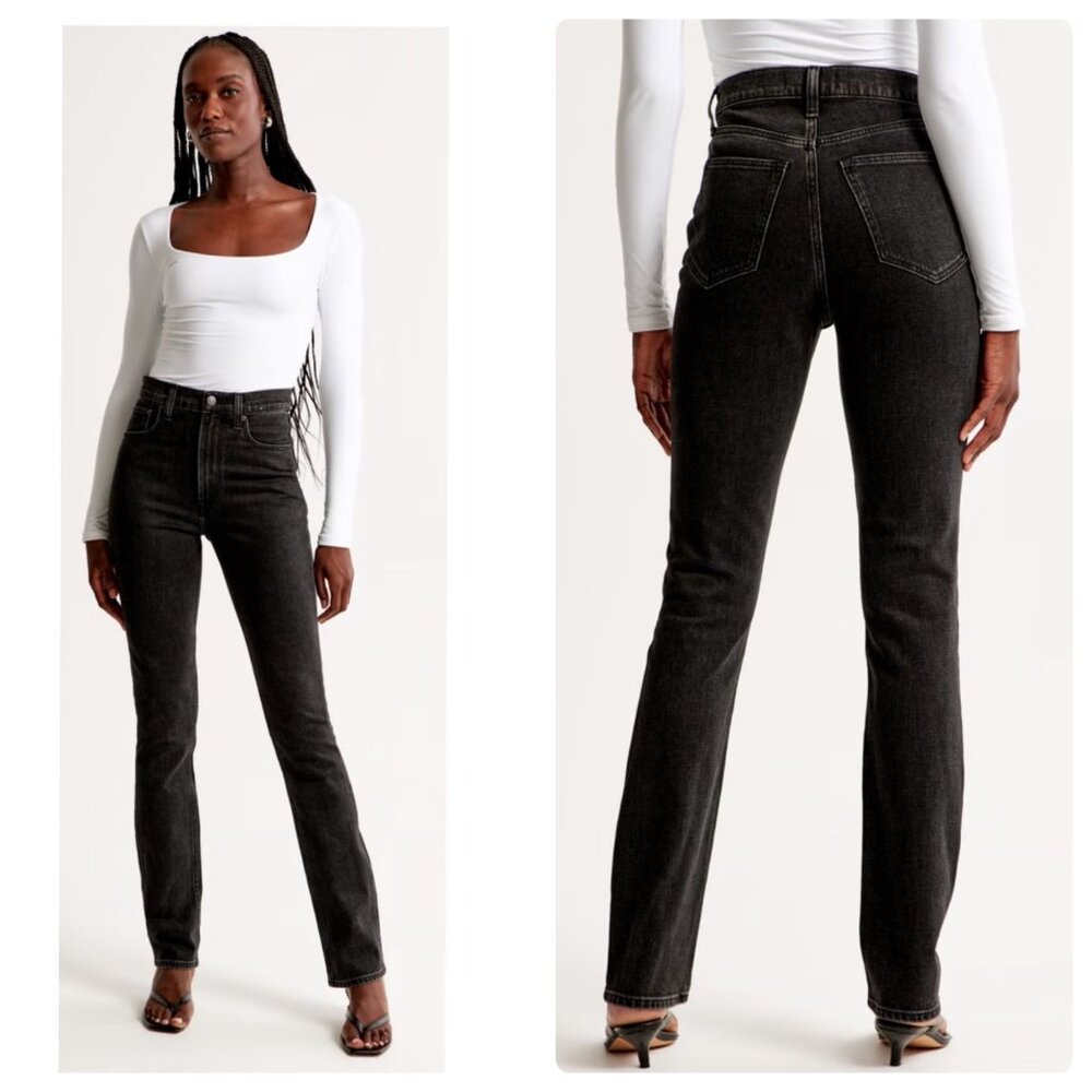 Abercrombie Slim Straight Jeans Women 27 Black Ultra High Rise Curve Love Casual